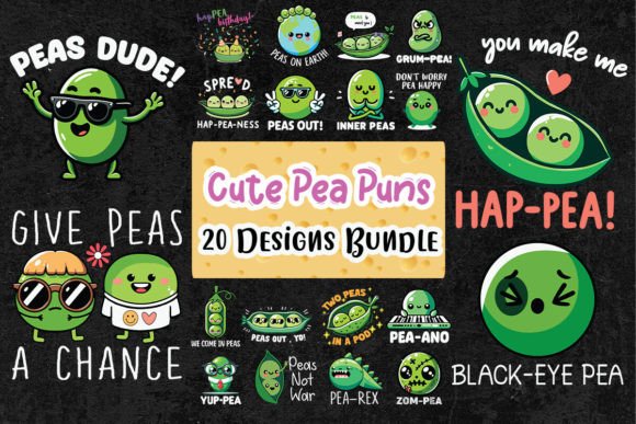 Cute Pea Puns SVG Bundle Graphics and Print Templates