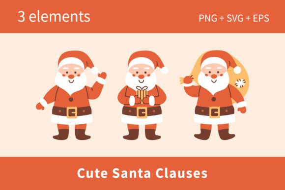 Cute Santa Clauses Clip Art Set: Graphics and Illustrations for Holiday Branding