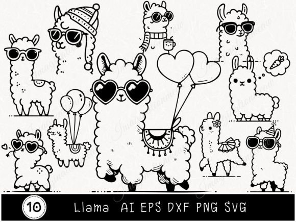 Funny Cute Llama Svg Bundle Cut File Graphics and Illustrations