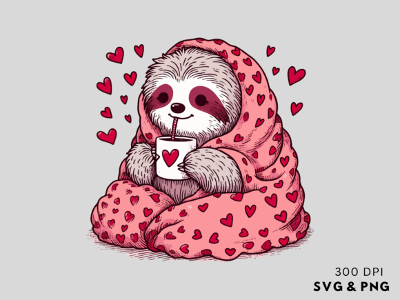 Valentines Day Sloth Clipart PNG SVG Graphics and Illustrations Review