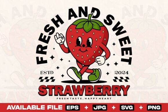 Vintage Strawberry Cartoon Print Design Graphics and T-Shirt Designs